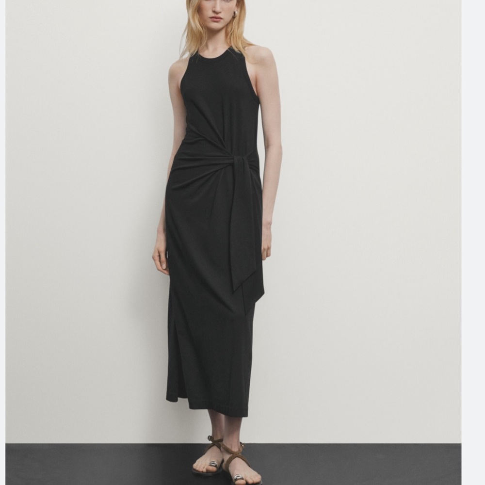 MASSIMO DUTTI NAVY BLUE MIDI DRESS